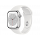 Apple Watch Series 8 GPS, Boîtier en aluminium argenté 41mm avec bracelet sport blanc M/L