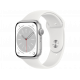 Apple Watch Series 8 GPS, Boîtier en aluminium argenté 45mm avec bracelet sport blanc M/L