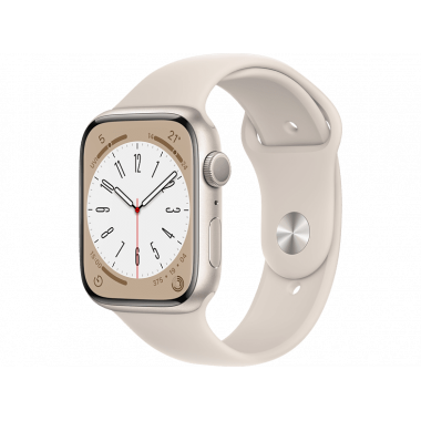 Apple Watch Series 8 GPS, Boîtier en aluminium Lumière stellaire 45mm avec bracelet sport M/L Lumière stellaire