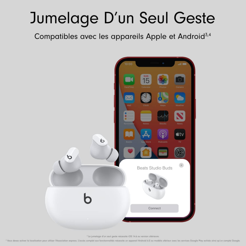 Beats Studio Buds - Écouteurs Totalement sans Fil avec réduction du Bruit - compatibles avec Les appareils Apple et Android - Blanc