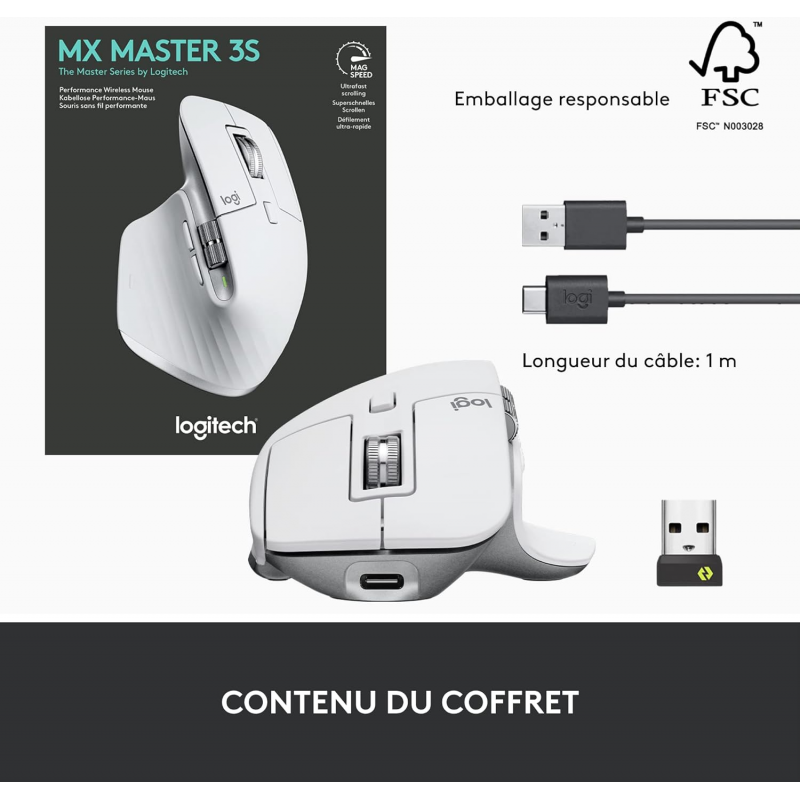 Souris sans fil Logitech MX Master 3S performante - Noir