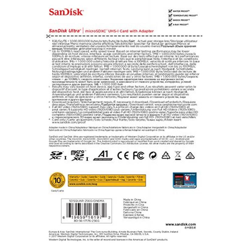 SanDisk Carte mémoire microSDXC Ultra 128 Go + adaptateur SD. Vitesse de lecture jusqu'à 120 Mo/s, classe 10, certifié U1, A1