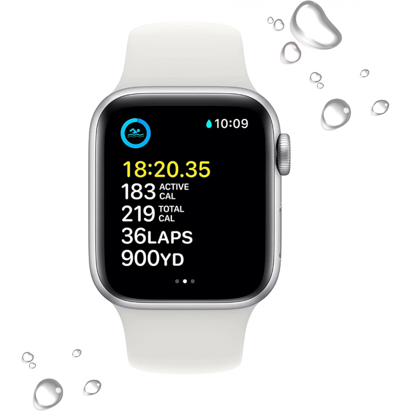 Apple Watch SE 2022 2e génération (GPS, 40 mm) - Boîtier en aluminium argenté avec bracelet sport blanc M/L