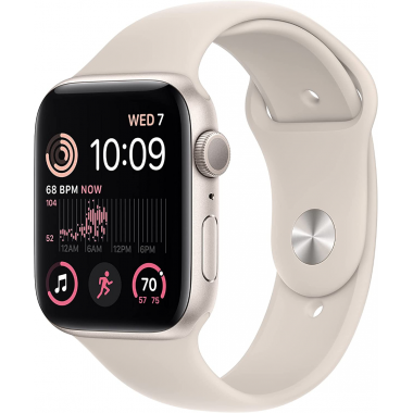 Apple Watch SE 2022 2e génération (GPS, 44 mm) - Boîtier en aluminium Starlight avec bracelet sport M/L Starlight