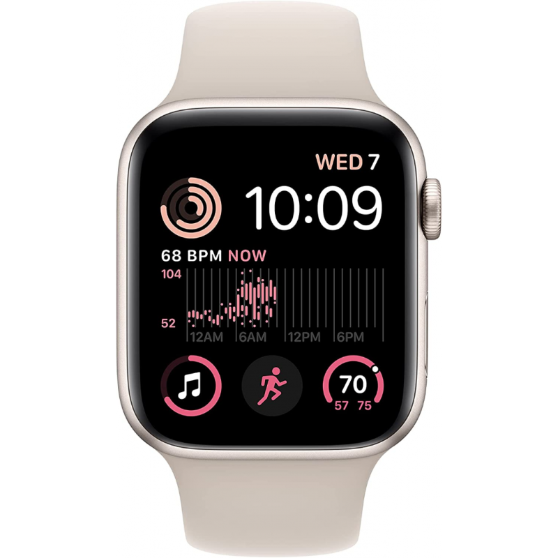 Apple Watch SE 2022 2e génération (GPS, 44 mm) - Boîtier en aluminium Starlight avec bracelet sport M/L Starlight