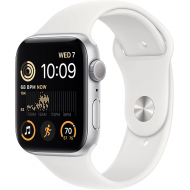 Apple Watch SE 2022 2e génération (GPS, 44 mm) - Boîtier en aluminium argenté avec bracelet sport blanc S/M