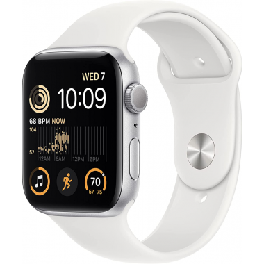 Apple Watch SE 2022 2e génération (GPS, 44 mm) - Boîtier en aluminium argenté avec bracelet sport blanc M/L