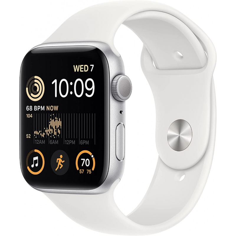 Apple Watch SE 2022 2e génération (GPS, 44 mm) - Boîtier en aluminium argenté avec bracelet sport blanc M/L