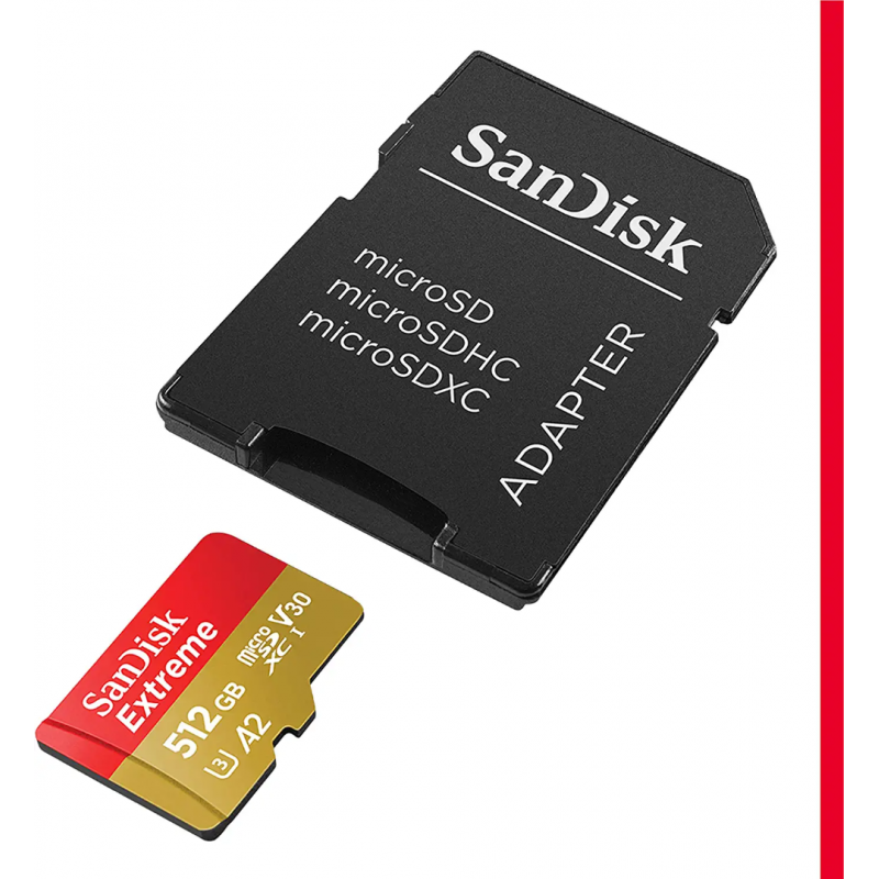 Carte mémoire microSDXC SanDisk Extreme 512 Go (A2, classe 10, UHH-I, U3, V30)