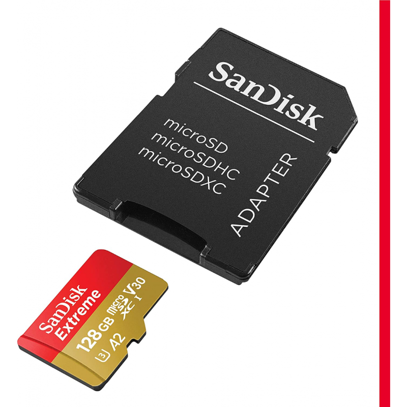 Carte mémoire microSDXC SanDisk Extreme 128 Go (A2, classe 10, UHH-I, U3, V30)