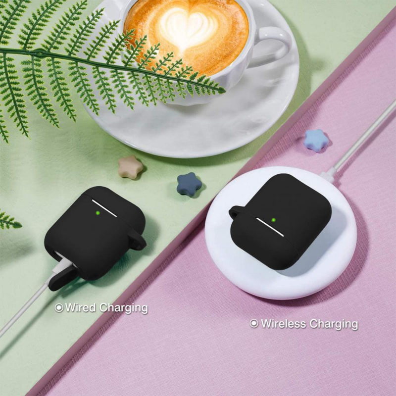 Étui en silicone liquide pour Apple AirPods - Noir avec porte-clés